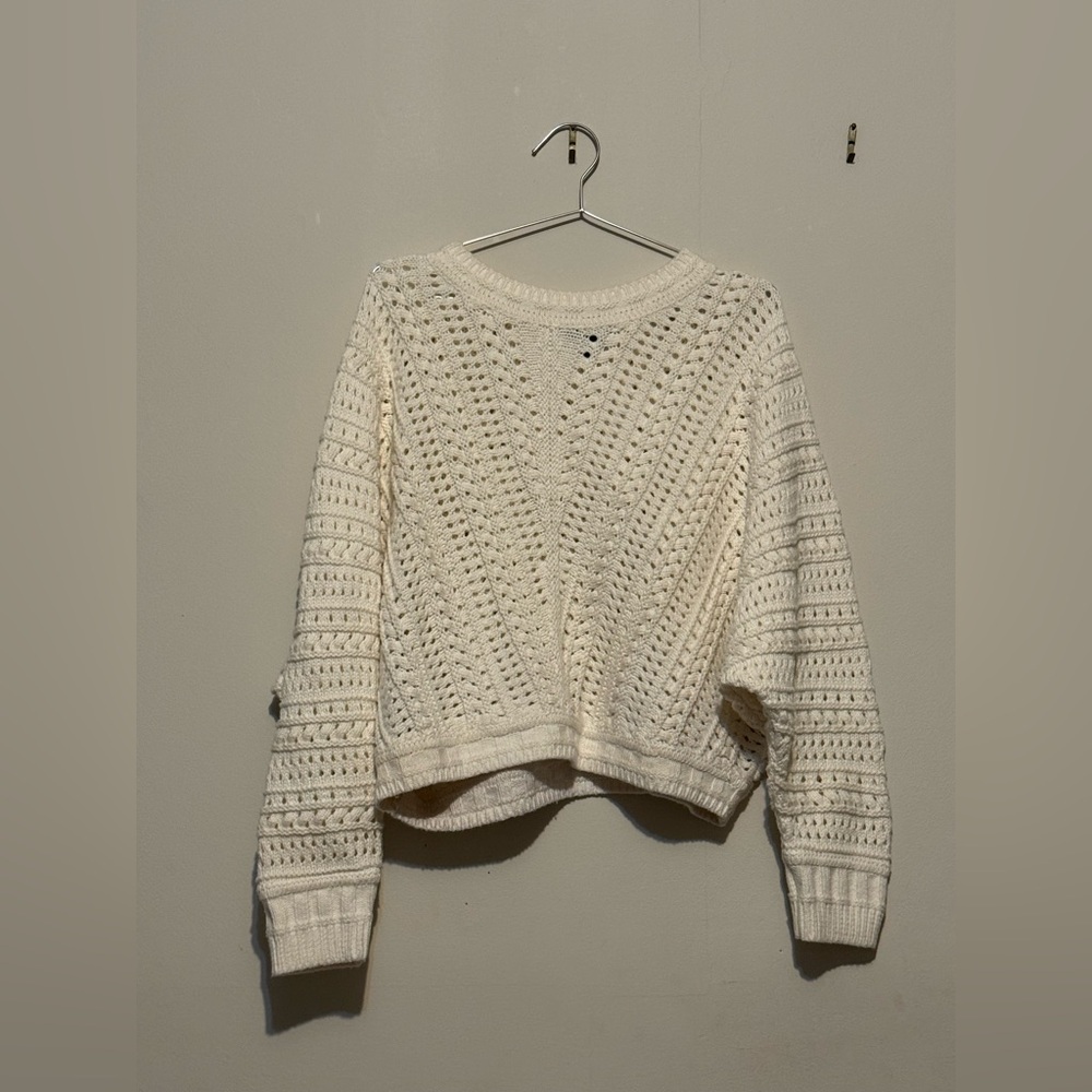 Banana Republic Lexia Cropped Cream Cotton Knit Sweater